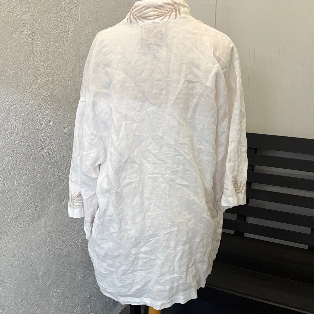 Johnny Was Ceretti Linen Cropped White Kimono with Floral Embroidery Size Medium - Picture 7 of 8